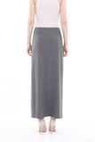 Grey Solid Fabric Flat Front Modest Maxi Skirt G-Line