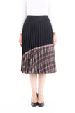 Accordion Pleated High Waist Casual Striped Hidden Zipper Midi Skirt (Mink)