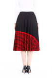 Guzella Accordion Pleated High Waist Casual Striped Hidden Zipper Midi Skirt (Red) Guzella