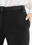 Guzella Black Slim Fit Ankle Length Women's Pants with Buttons and Leather Details Guzella