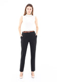 Black Straight Leg Pants with Pockets and Belt