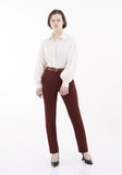 Burgundy Straight Leg Pants with Pockets and Belt