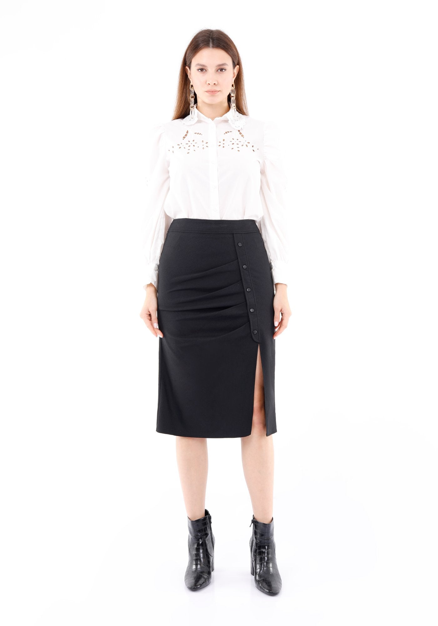 Elegant Slit Side High Waist Pencil Midi Skirt (Stone) Guzella