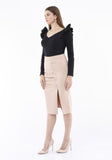 Guzella Elegant Slit Side High Waist Pencil Midi Skirt (Stone) Guzella