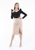 Guzella Elegant Slit Side High Waist Pencil Midi Skirt (Stone) Guzella