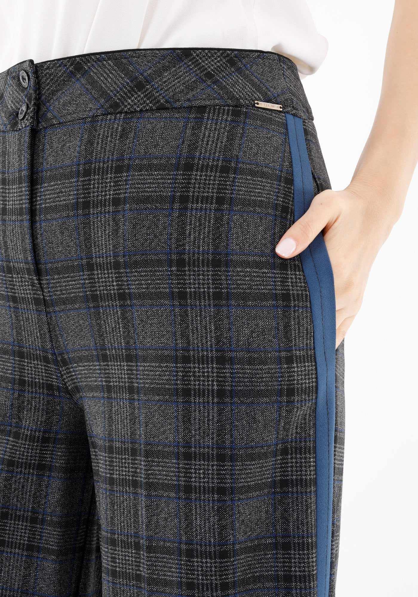 Guzella Loose Fit Wide Leg Plaid Indigo Pants for Women with Zipper Hems Line on Side Guzella