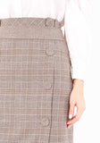 Camel Midi Tartan Straight Plaid Belted Skirt with Decorative Buttons Guzella