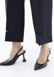 Guzella Slim Wide Leg Solid Navy Pants for Women Embroidery Around Ankle Guzella