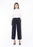 Slim Wide Leg Solid Navy Pants Embroidery Around Ankle