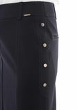 Guzella Navy Midi Skirt Decorative Metal Snaps Side Vented Guzella