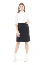 Women’s Comfy High Waist Black Pencil Skirt with Pocket
