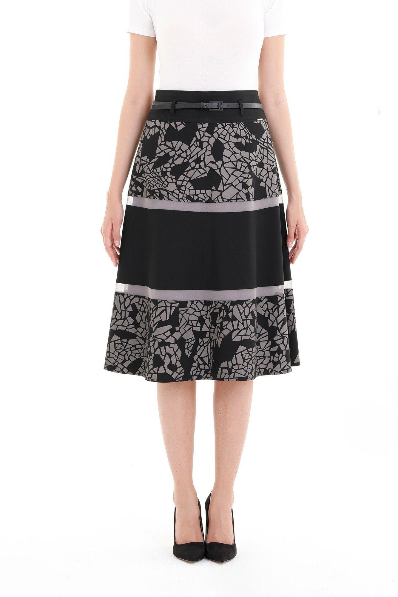 Guzella Women’s High Waist A-Line Pleated Woven Midi Skirt with Belt Loops (Black) Guzella