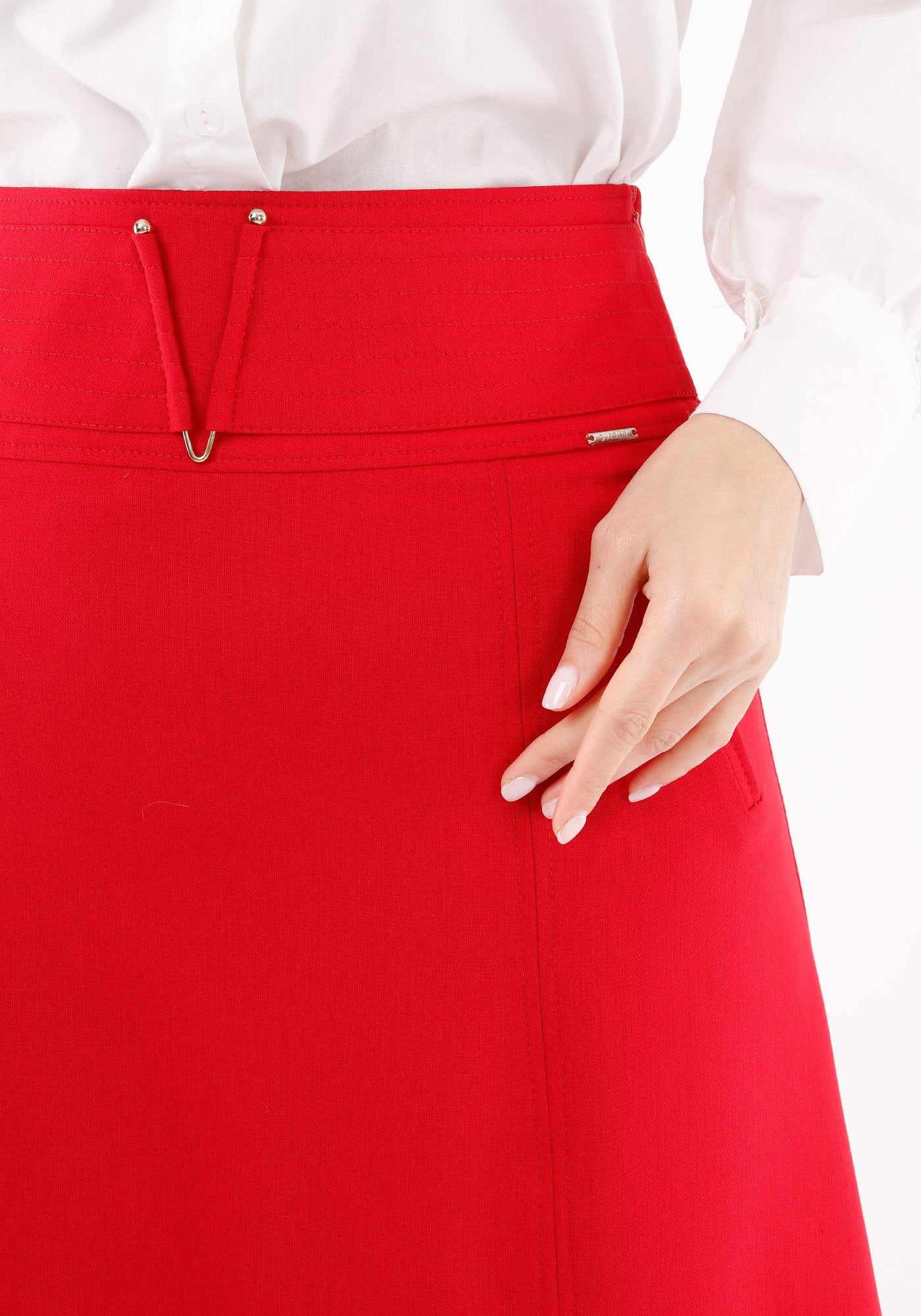 Guzella Women’s High Waist Red Midi Skirt with Special Belt Design Guzella