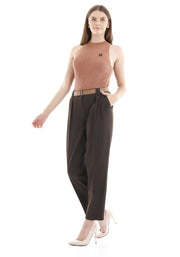 Women's Brown Harem Pants With Belt