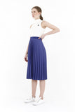 Indigo Pleated Skirt High Waist Elastic Waist Band Midi Skirt G-Line