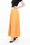 Mustard Pleated Maxi Skirt Elastic Waist Band Ankle Length Skirt G-Line