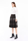 Midi Two Ply Brown  Flare Skirt with Tulle and Vegan Leather Lines Guzella