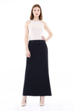 Navy Solid Fabric Flat Front Modest Maxi Skirt G-Line