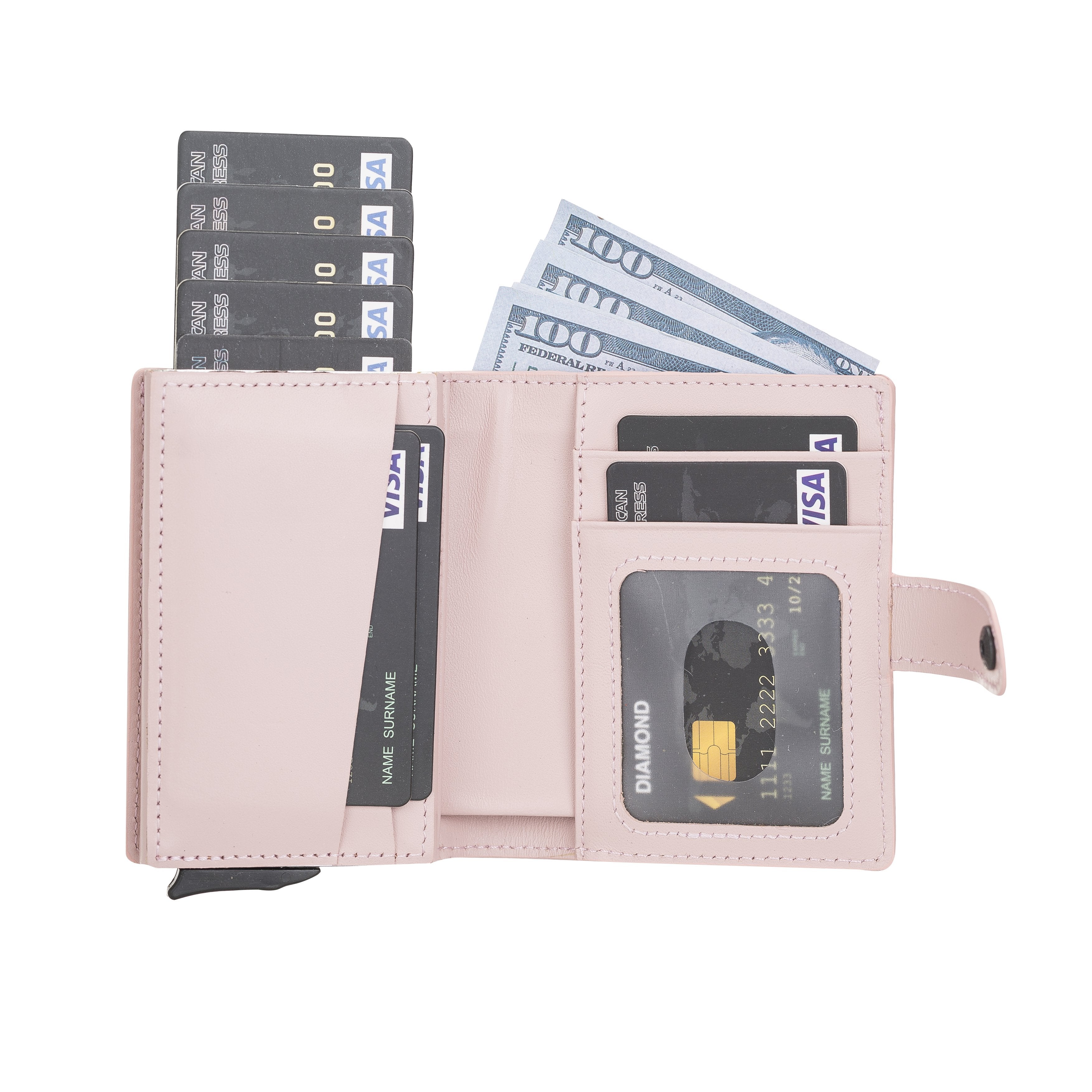 Smart Leather Wallet & Mechanical Card Holder with RFID Bayelon