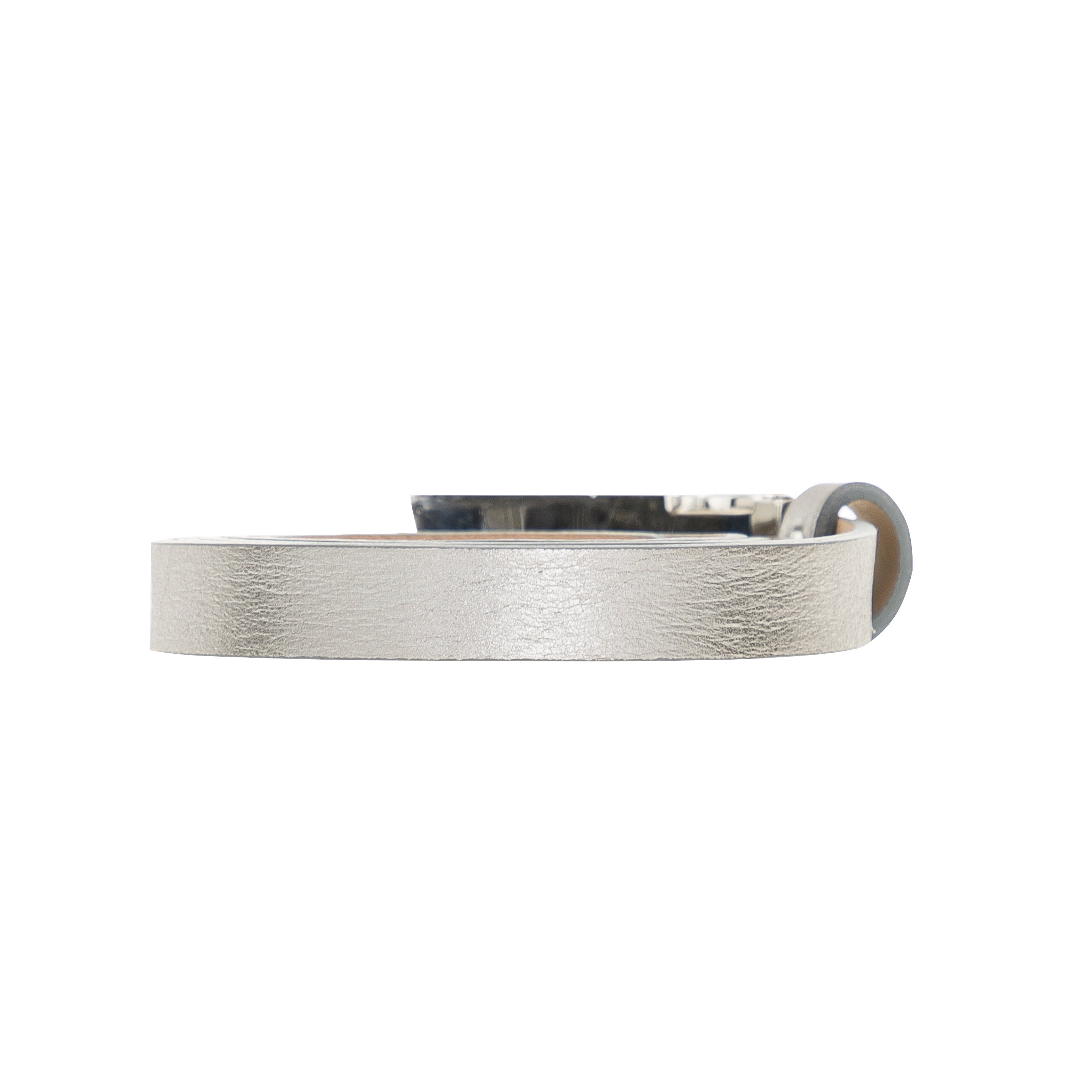 Slim Leather Belt for Women / Shiny Silver Bayelon