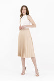 Stone Pleated Skirt  High Waist Elastic Waist Band Midi Skirt G-Line