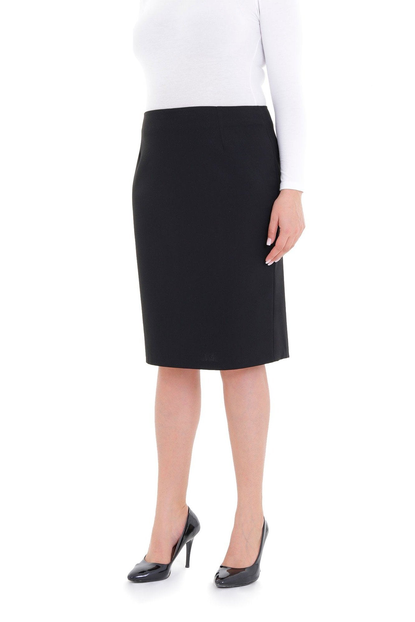 Women's Oversized Comfort Fit Knee-High Black Midi Pencil Skirt G-Line