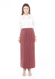 Guzella Women's Striped Red Maxi Pencil Skirt with White Thin Plisse Slit Guzella