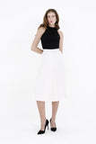 White Pleated Skirt for Women Below the Knee G-Line